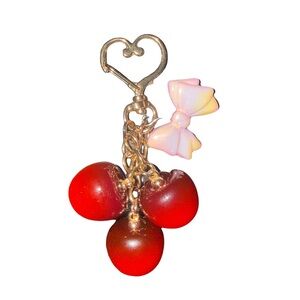 Cherry Keychain with Heart and Bow